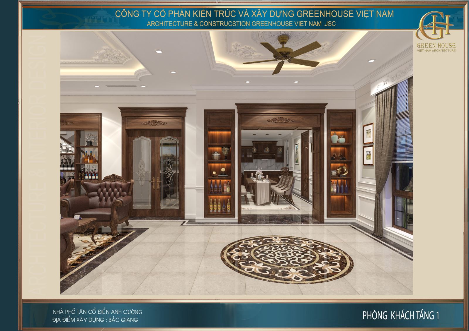 Bố trí đại sảnh rộng rãi thông thoáng cho phòng khách