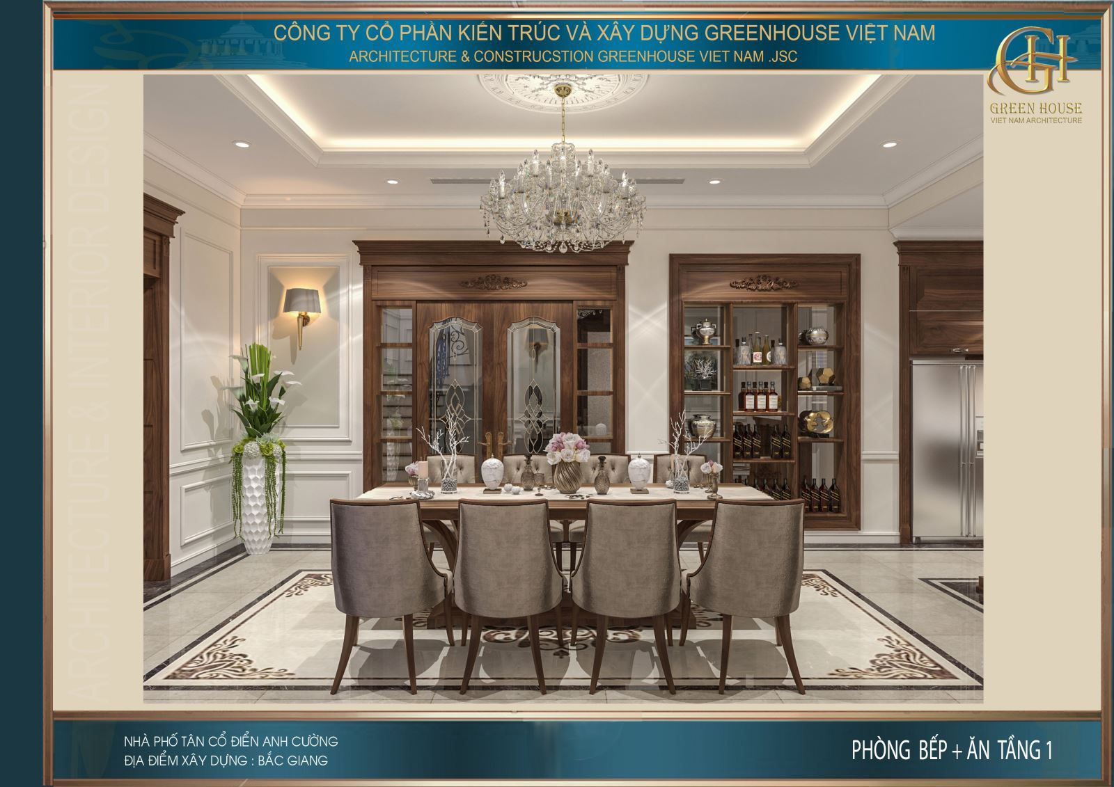 Bộ bàn ăn dài 8 ghế phù hợp với cả những bữa tiệc của gia chủ