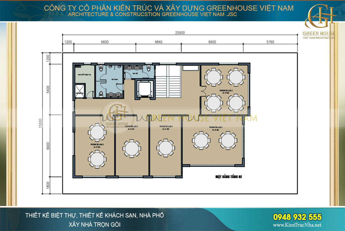 Mặt bằng công năng tầng 2 với từng không gian phòng ăn rộng rãi