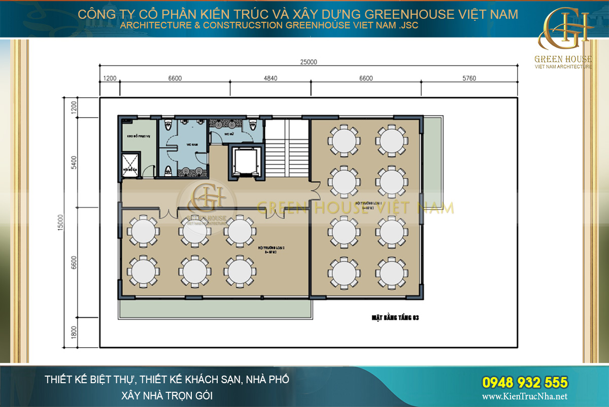 Mặt bằng công năng tầng 3 với từng không gian phòng ăn rộng rãi