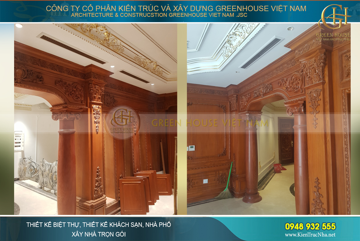 Nội thất đồ gỗ làm tăng giá trị của căn biệt thự tân cổ điển.
