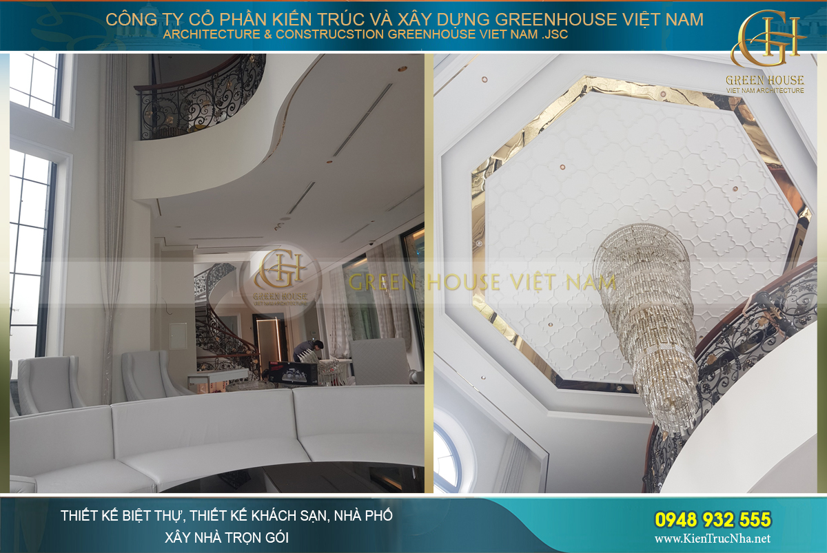 Sảnh tầng 1 bên trong biệt thự tân cổ điển.