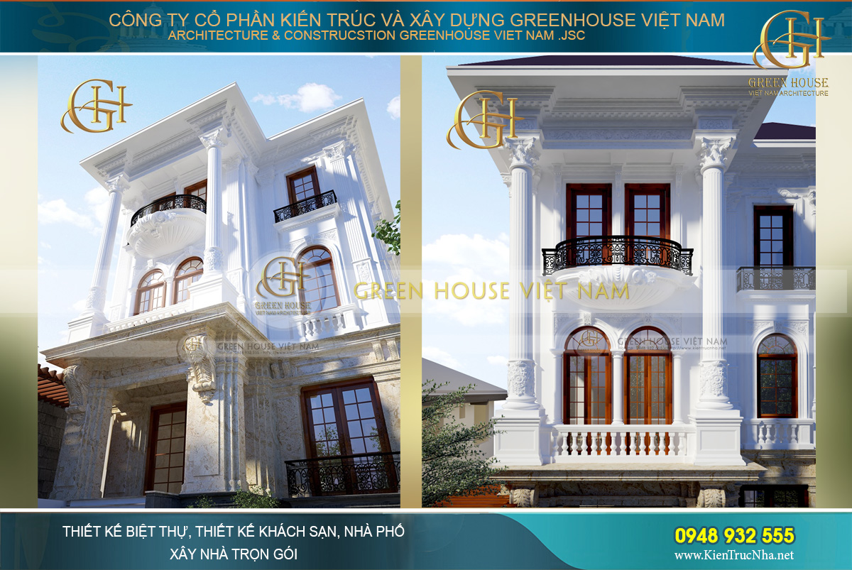 thiết kế biệt thự tân cổ điển 3 tầng lầu đẹp