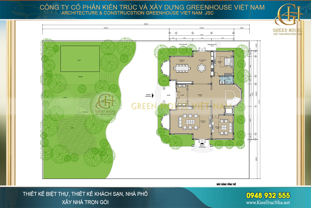 Bố trí mặt bằng công năng tổng thể của biệt thự tân cổ điển 2 tầng