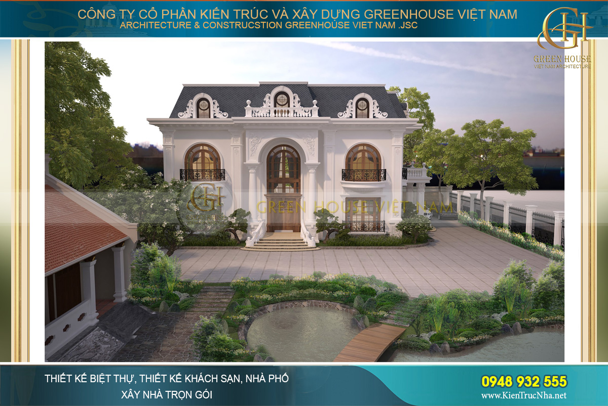 Toàn cảnh biệt thự tân cổ điển 2 tầng 1 tum đẳng cấp tại Bắc Giang