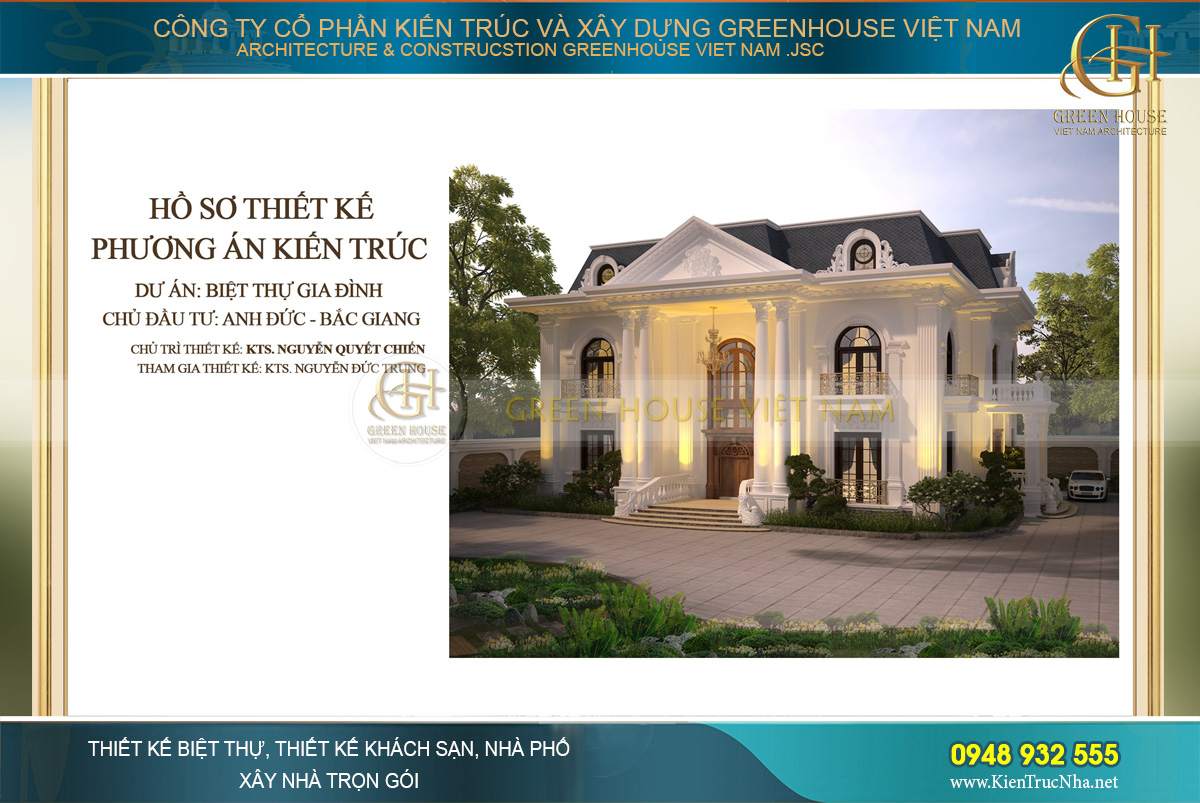 2 phương án thiết kế biệt thự tân cổ điển 2 tầng 1 tum tại Bắc Giang