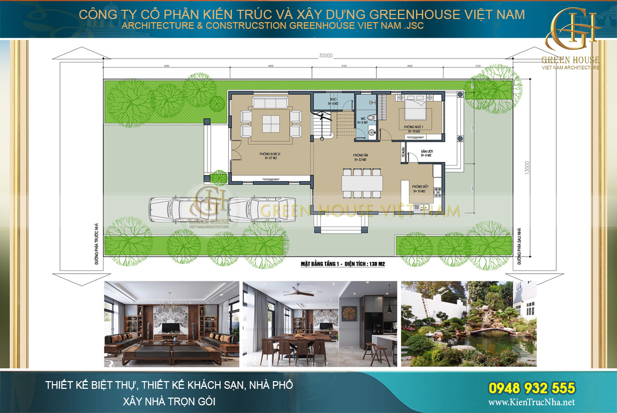 Mặt bằng công năng tầng 1 của biệt thự tân cổ điển 2 tầng tại Bắc Giang