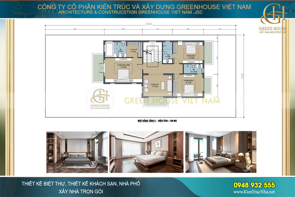 Mặt bằng công năng tầng 2 của biệt thự tân cổ điển 2 tầng tại Bắc Giang