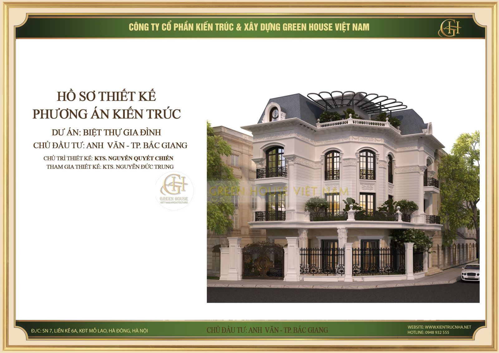 Thiết kế biệt thự tân cổ điển lô góc 3 tầng đẹp tinh tế tại Bắc Giang