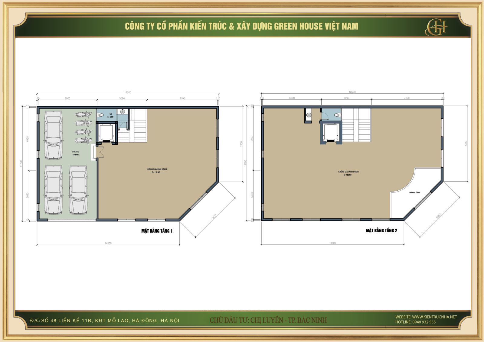 Thiết kế mặt bằng tầng 1 và tầng 2 biệt thự tân cổ điển để làm kinh doanh
