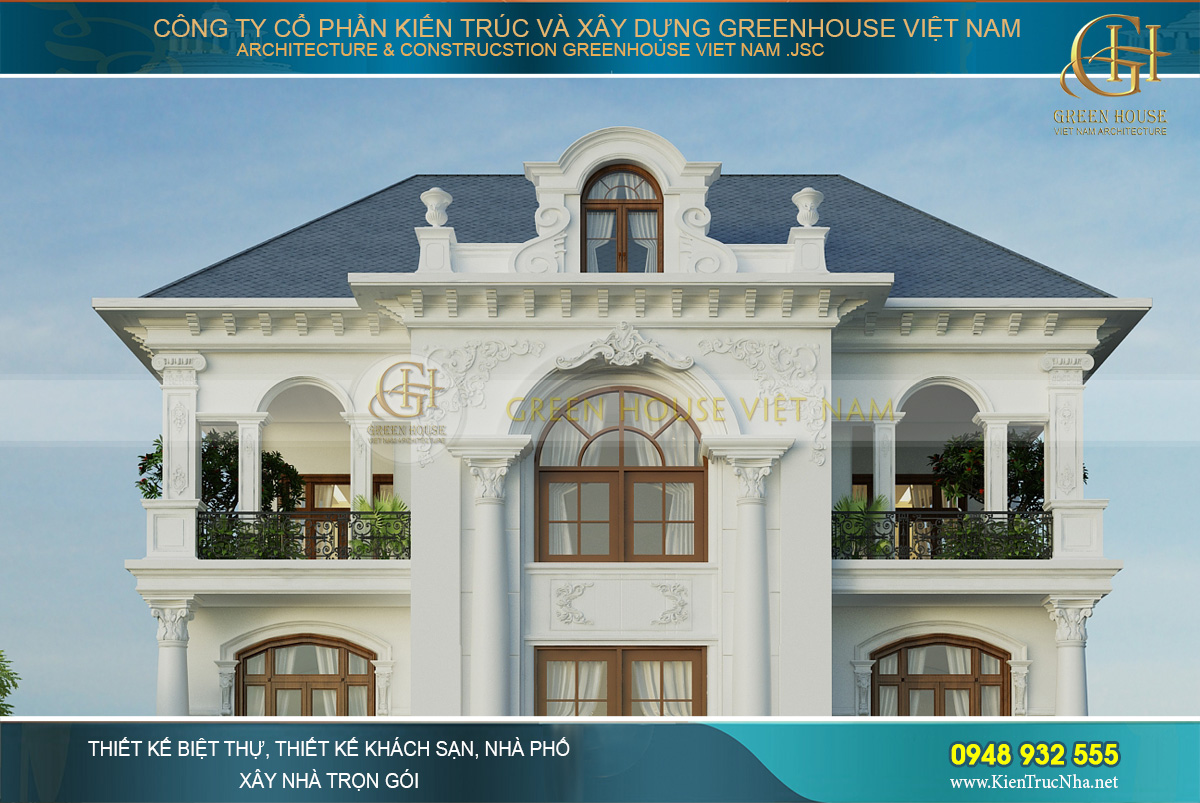 thiết kế biệt thự tân cổ điển sân vườn 4 tầng tại bắc giang