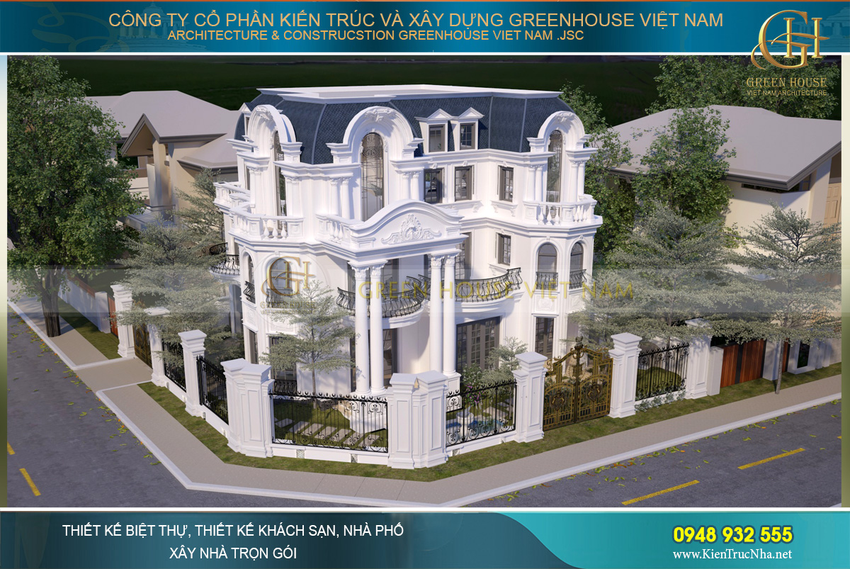 Thi công trọn gói biệt thự tân cổ điển 3 tầng 1 tum