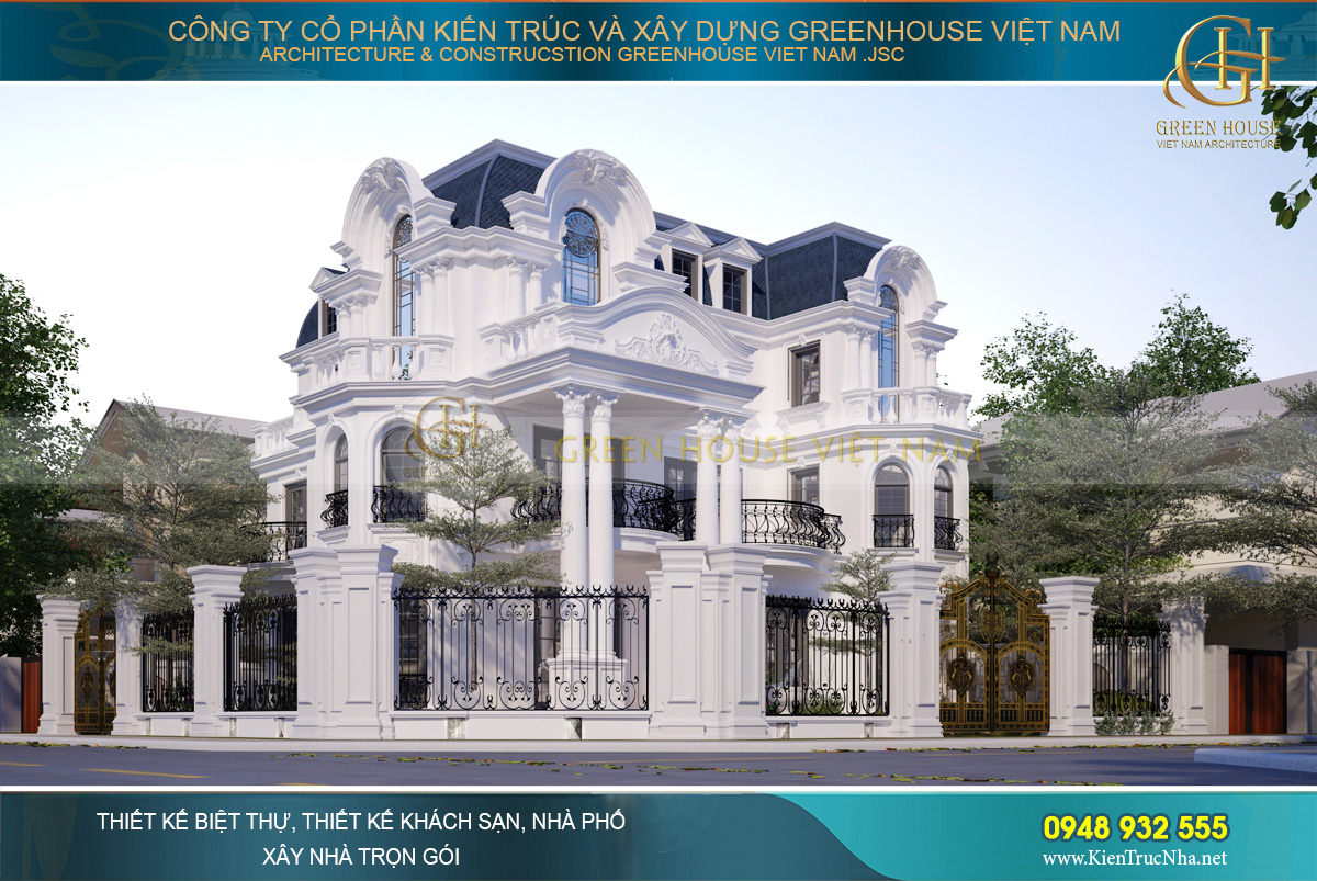 Thi công trọn gói biệt thự tân cổ điển 3 tầng 1 tum