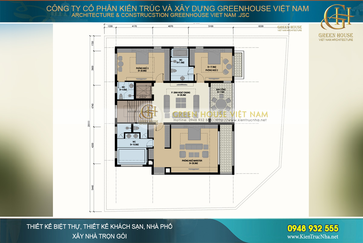 Thi công trọn gói biệt thự tân cổ điển 3 tầng 1 tum