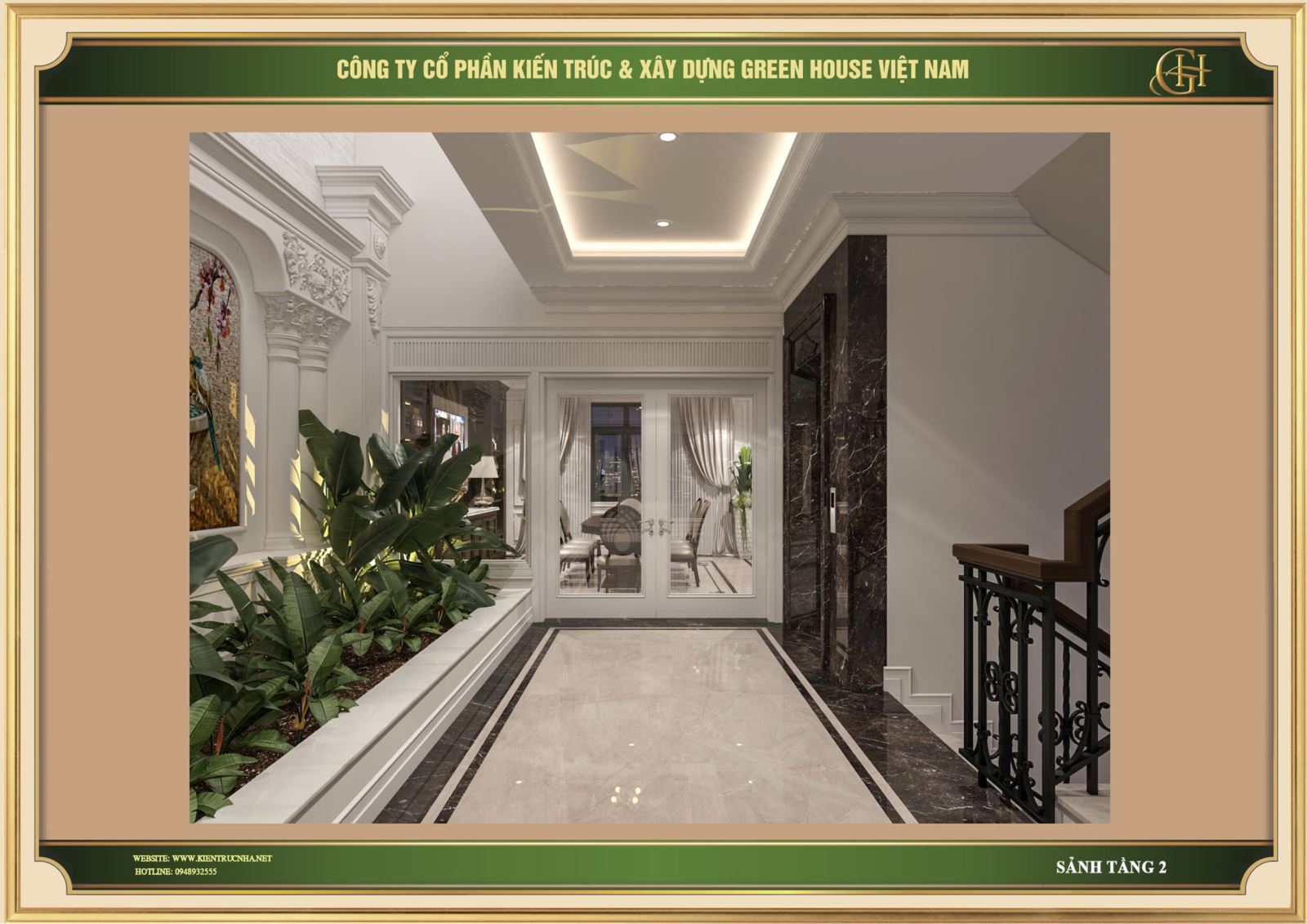 Khu vực dọc hành lang nổi bật với tiểu cảnh bao gồm những loại cây tươi tốt, dễ trồng