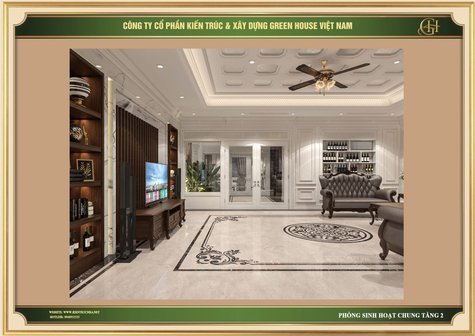 Thiết kế nội thất phòng sinh hoạt chung phong cách tân cổ điển sang trọng