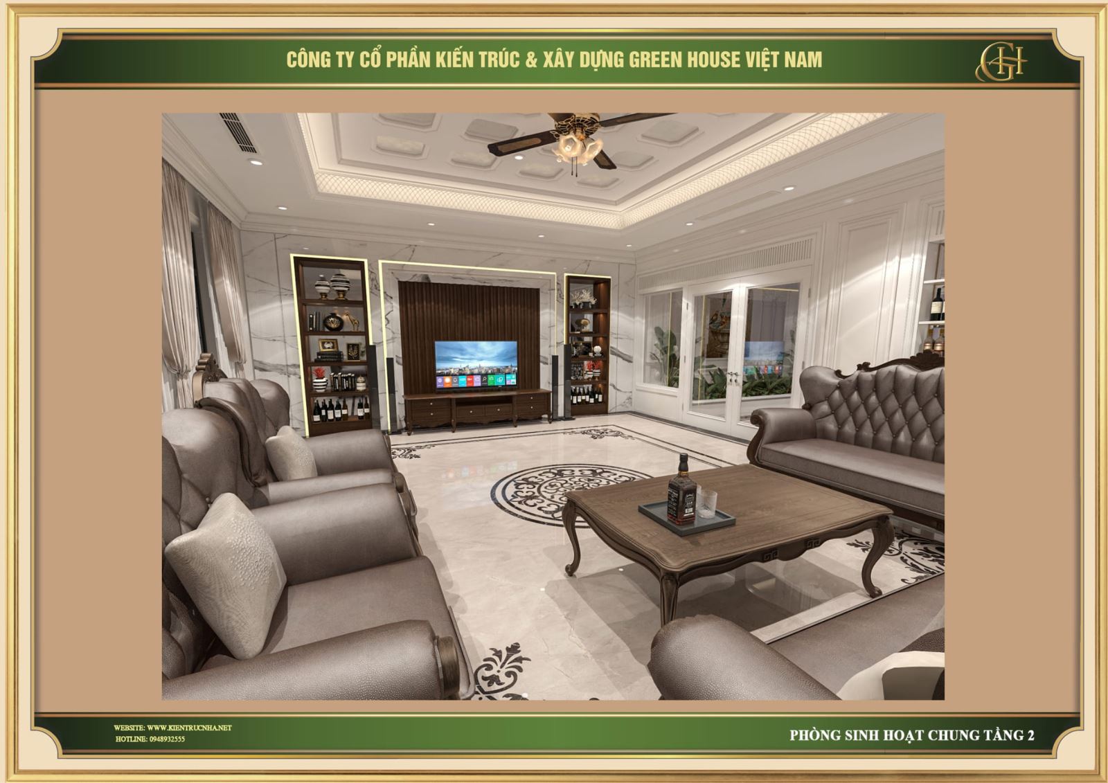 Green House Việt Nam thiết kế nội thất phòng sinh hoạt chung tân cổ điển đẹp, thu hút