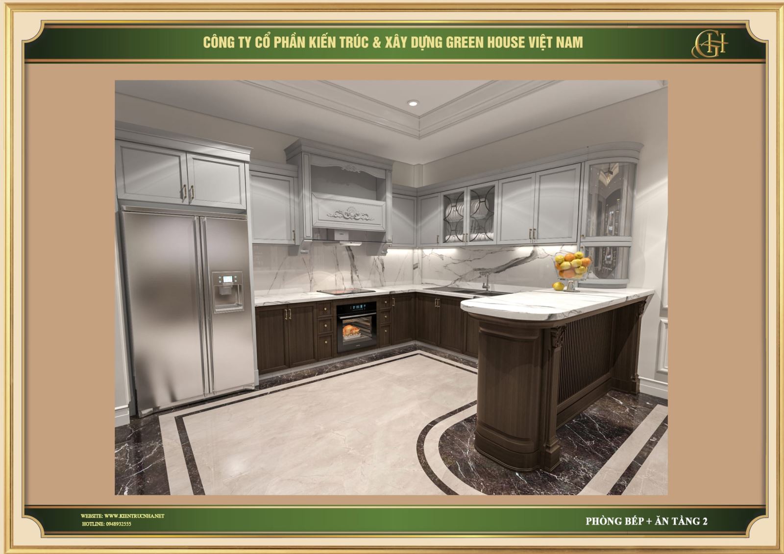 Mẫu tủ bếp chữ U tân cô điển rất độc đáo và ấn tượng