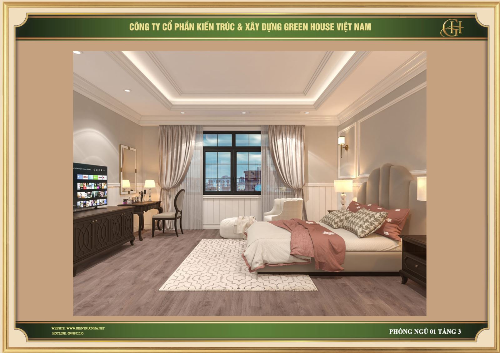 Green House Việt Nam thiết kế nội thất phòng ngủ tân cổ điển đẹp, thu hút Bắc Giang