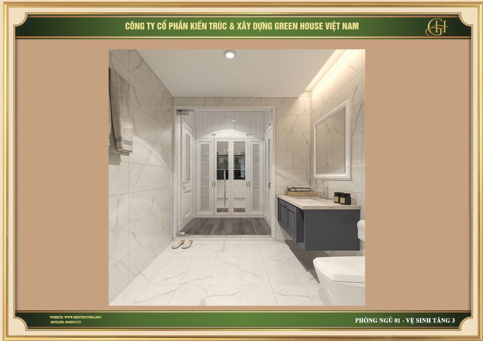 Thiết kế nội thất phòng vệ sinh đẹp, tiện nghi cho nhà phố tân cổ điển