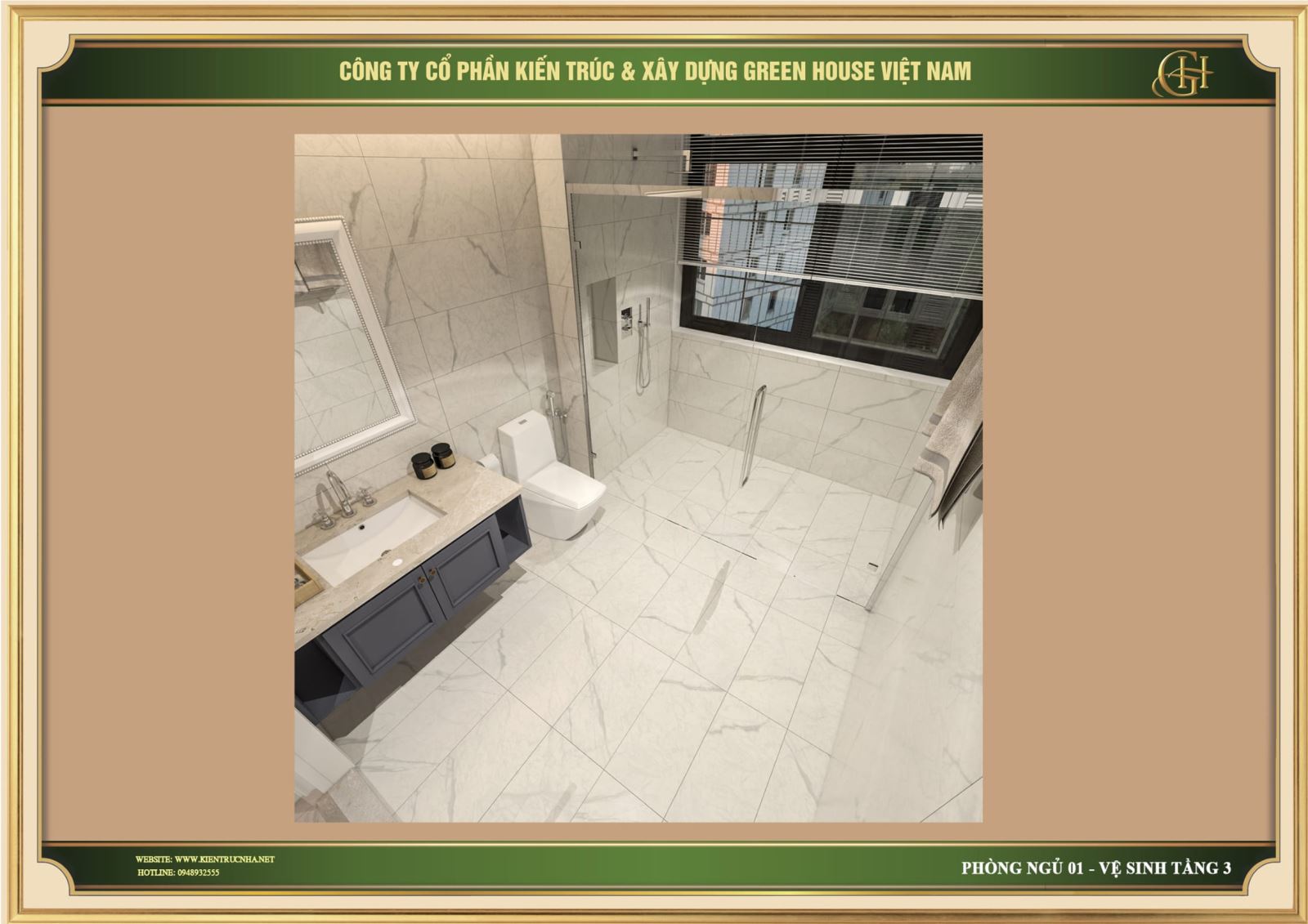 Không gian phòng vệ sinh trong phòng ngủ nàu khá rộng rãi, sang trọng có sự kết hợp giữa vẻ đẹp tân cổ điển và hiện đại