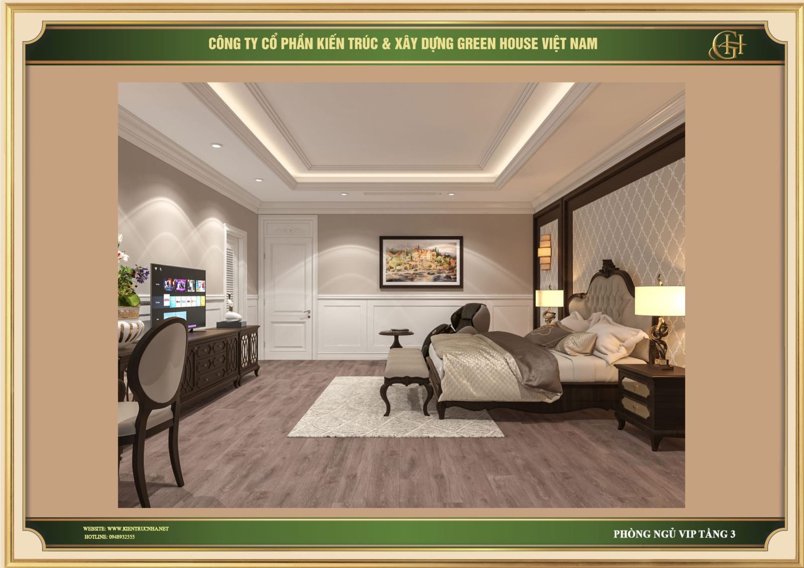 Green House Việt Nam thiết kế nội thất phòng ngủ master tân cổ điển đẹp, lộng lẫy