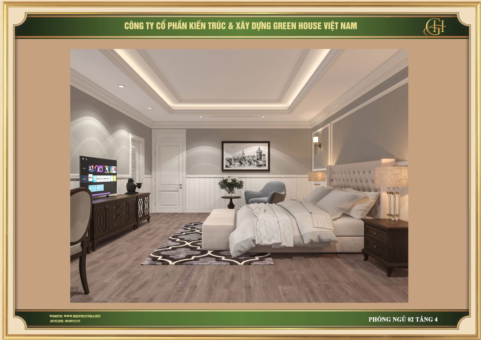 Thiết kế nội thất phòng ngủ số 2 phong cách tân cổ điển đầy thu hút