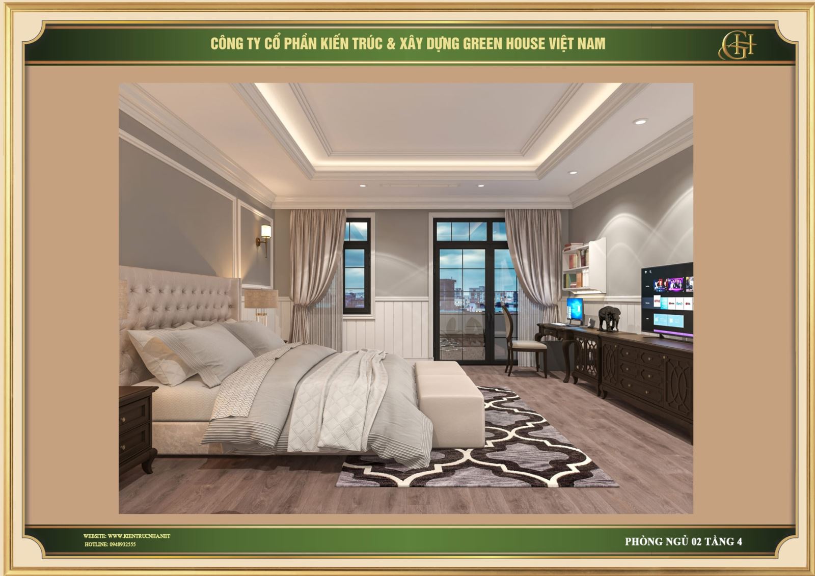 Green House Việt Nam thiết kế nội thất phòng ngủ số 2 phong cách tân cổ điển đẹp, sang trọng