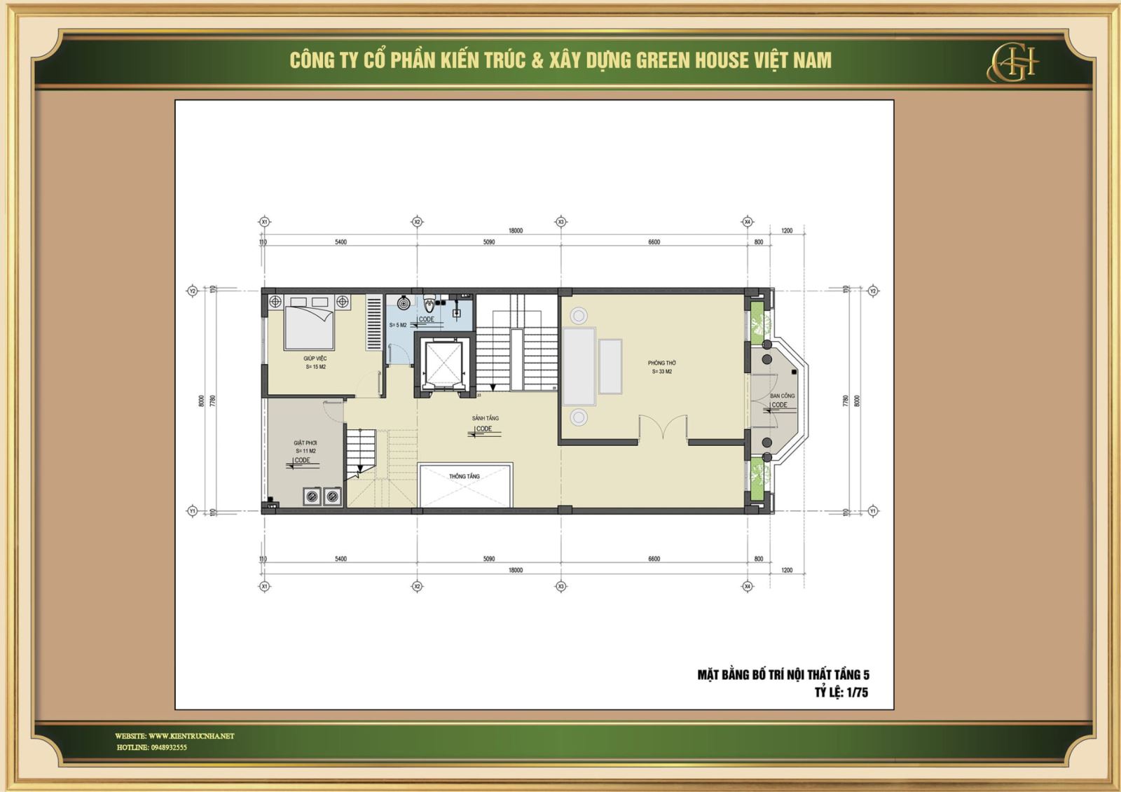 Không gian tầng 5 nhà phố tân cổ điển được bố trí phòng thờ trang nghiêm, tinh tế