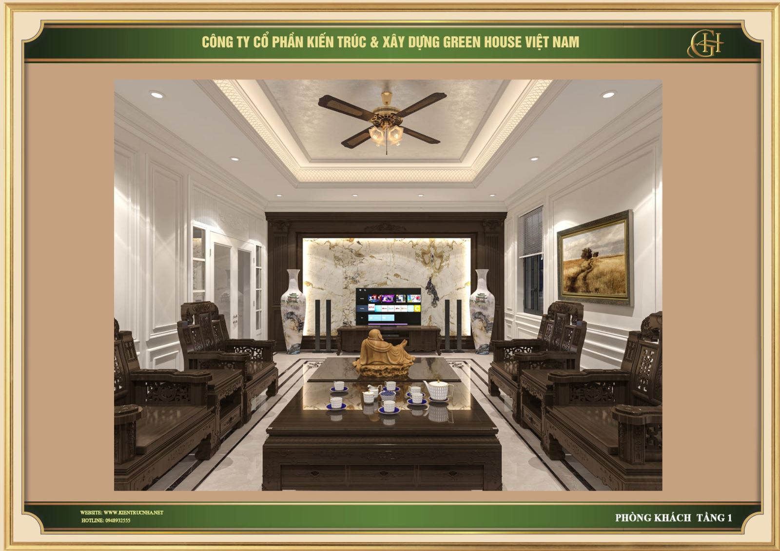 Phòng khách với thiết kế tân cổ điển sang trọng, thu hút