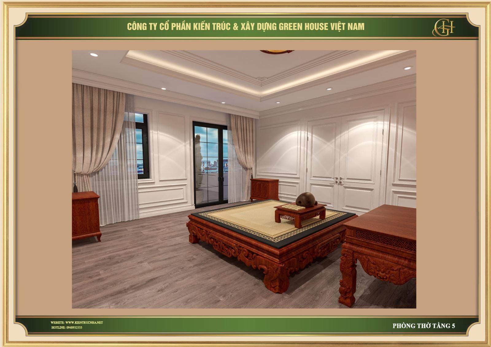 Phòng thờ được thiết kế tinh tế, ấn tượng đầy vẻ trang nghiêm, thanh lịch