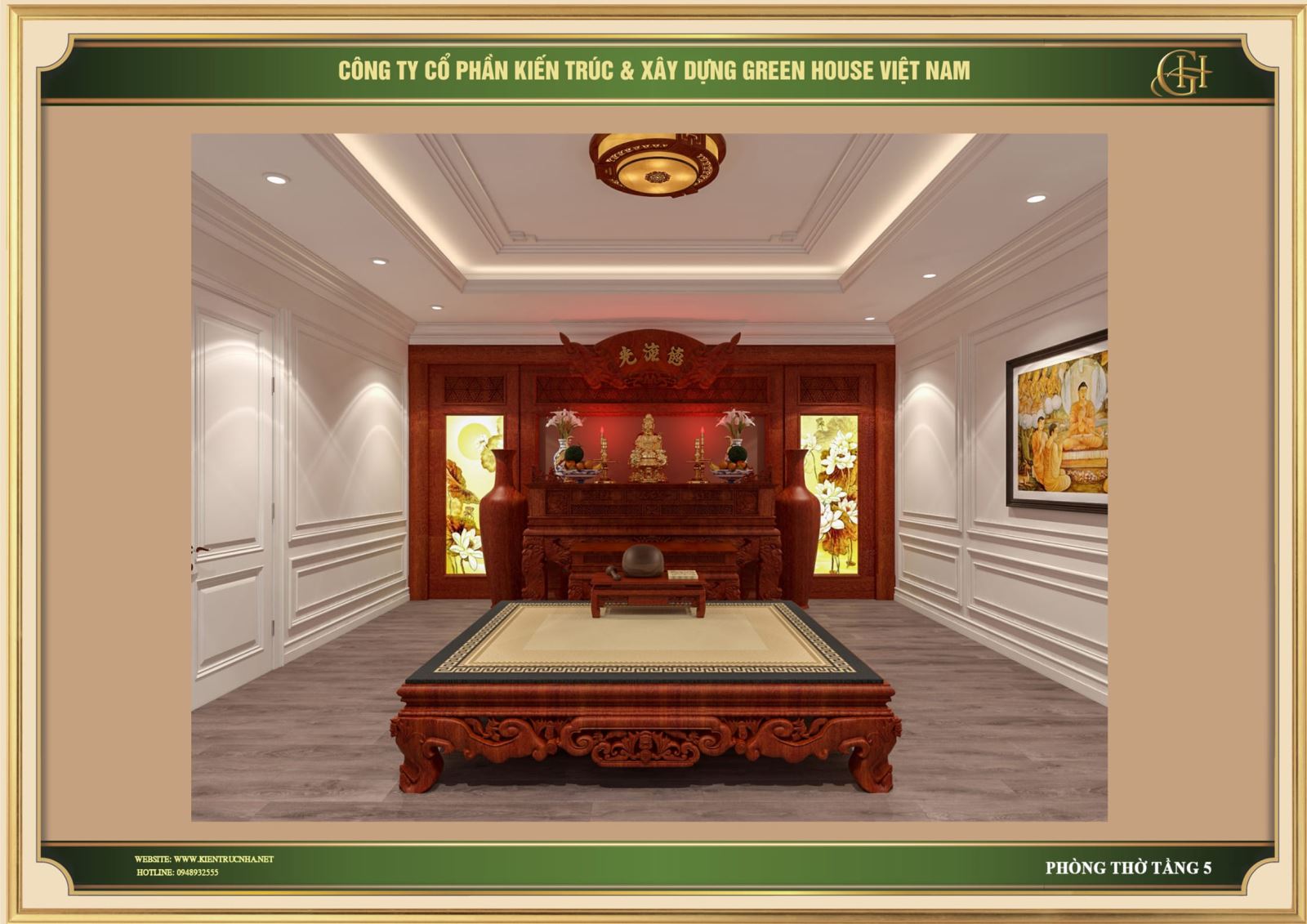 Tại vị trí chính diện, có một chiếc sập lớn để tiện cho việc niệm kinh, cúng bái, thờ cúng tổ tiên