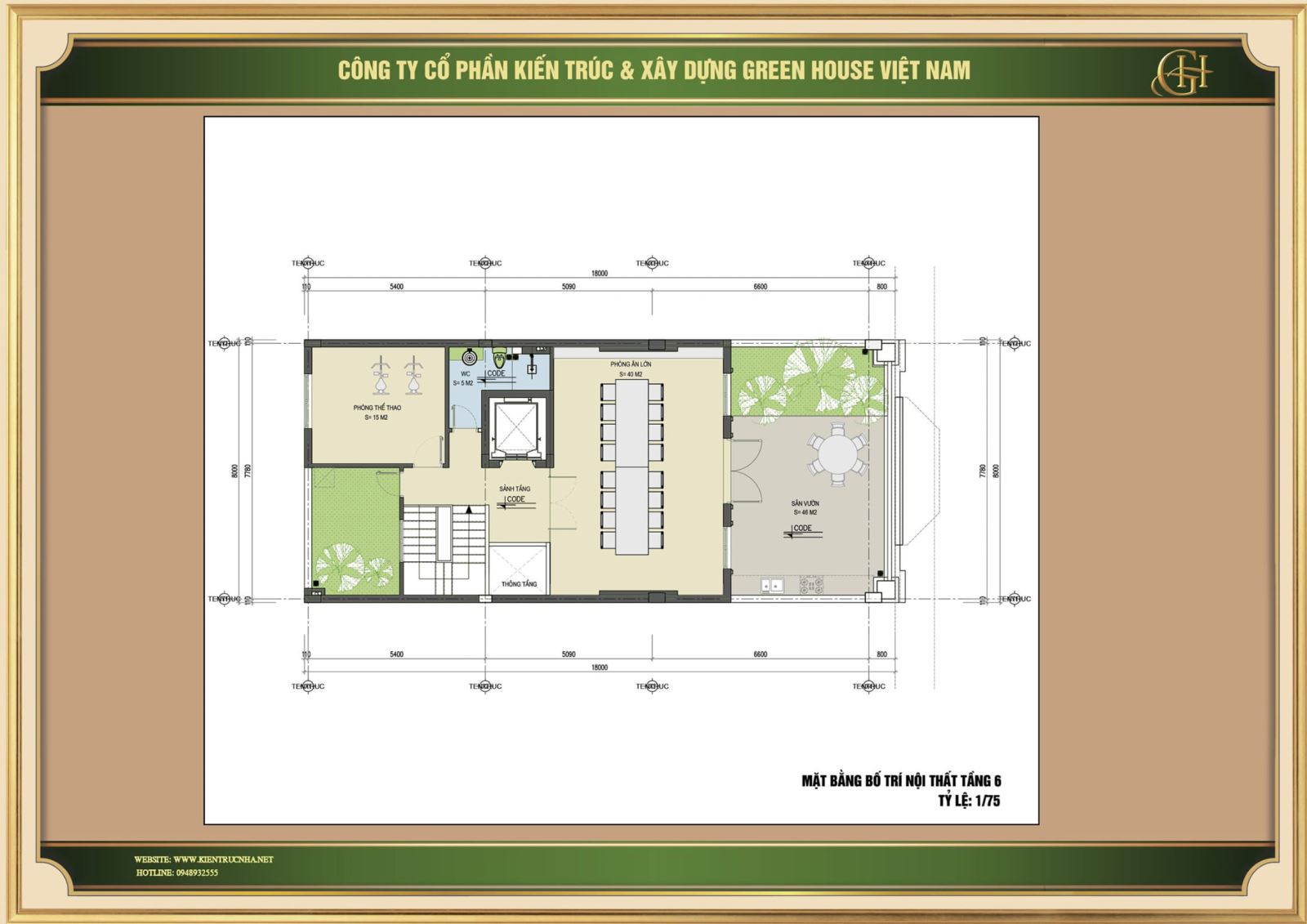 Mặt bằng công năng tầng 6 tại nhà phố tân cổ điển Bắc Giang