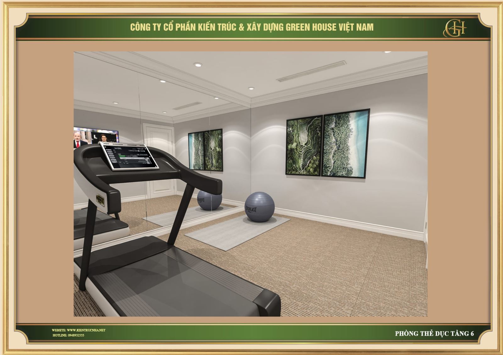 Phòng gym tại nhà phố tân cổ điển được thiết kế đơn giản nhưng hiện đại, tiện nghi