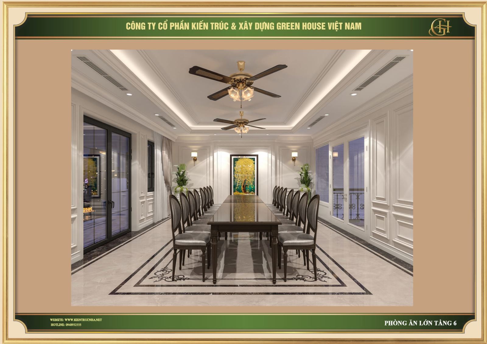 Sàn nhà được lát đá hoa tính toán ốp kiểu tự như mảnh thảm, tăng phần cao cấp thượng lưu cho căn phòng