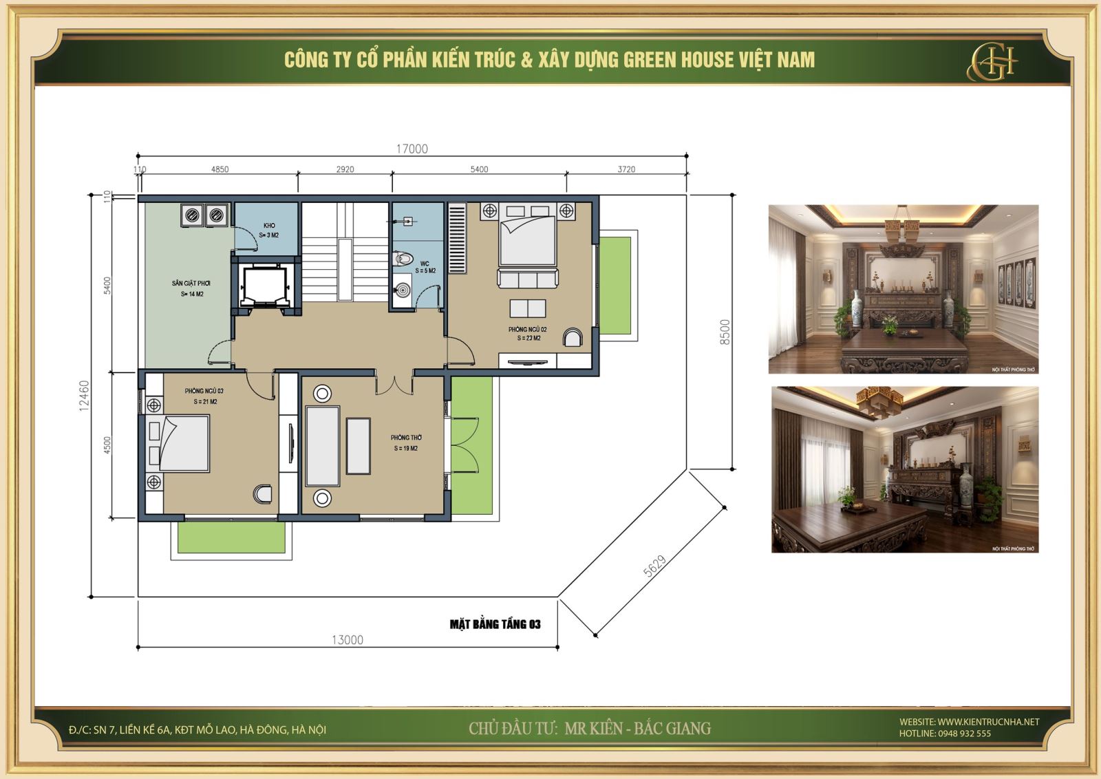 Công năng mặt bằng tầng 3 biệt thự gia đình hiện đại tại Bắc Giang
