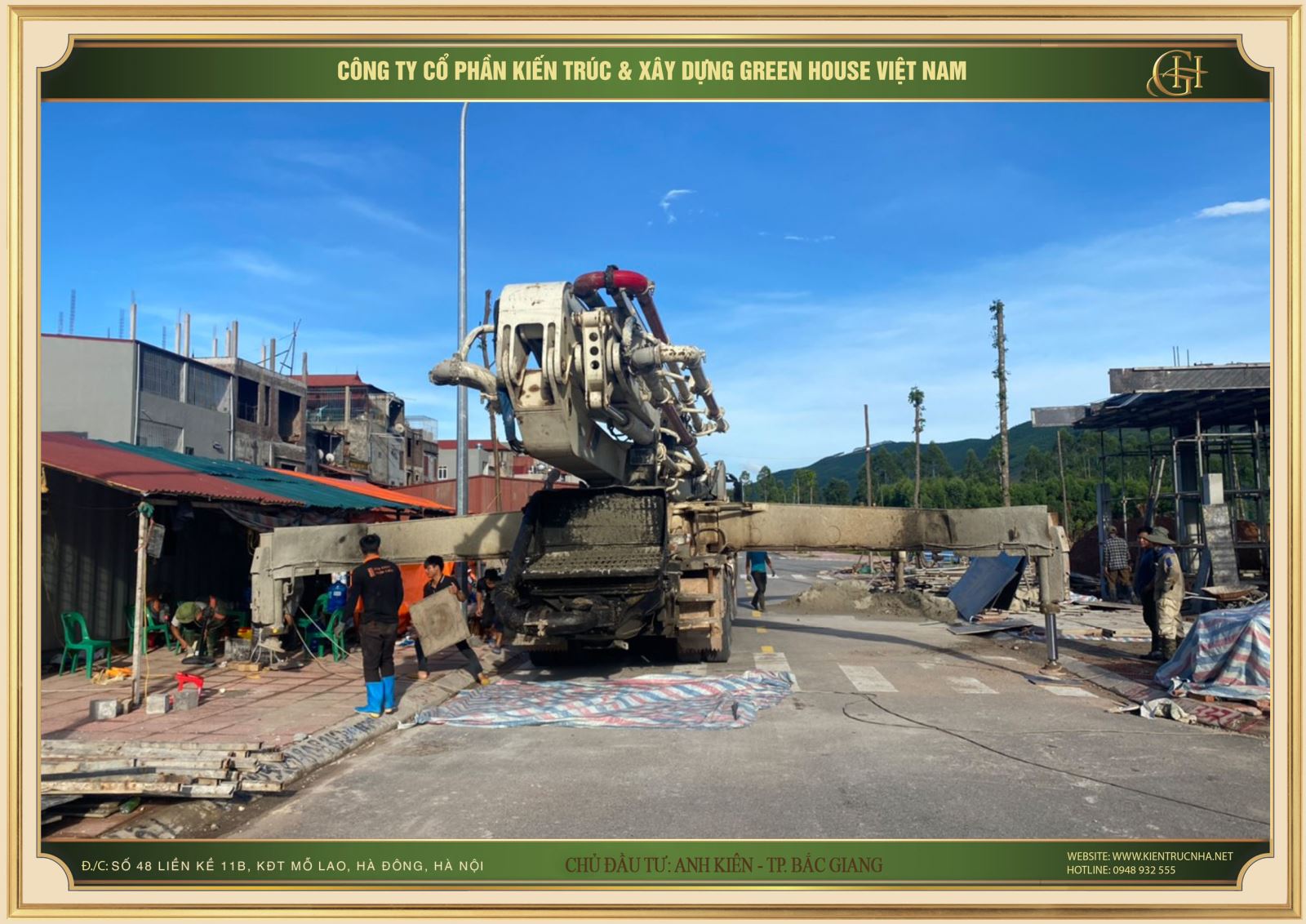 Hình ảnh đội ngũ Green House Việt Nam thực hiện xây dựng phần thô cho biệt thự gia đình hiện đại