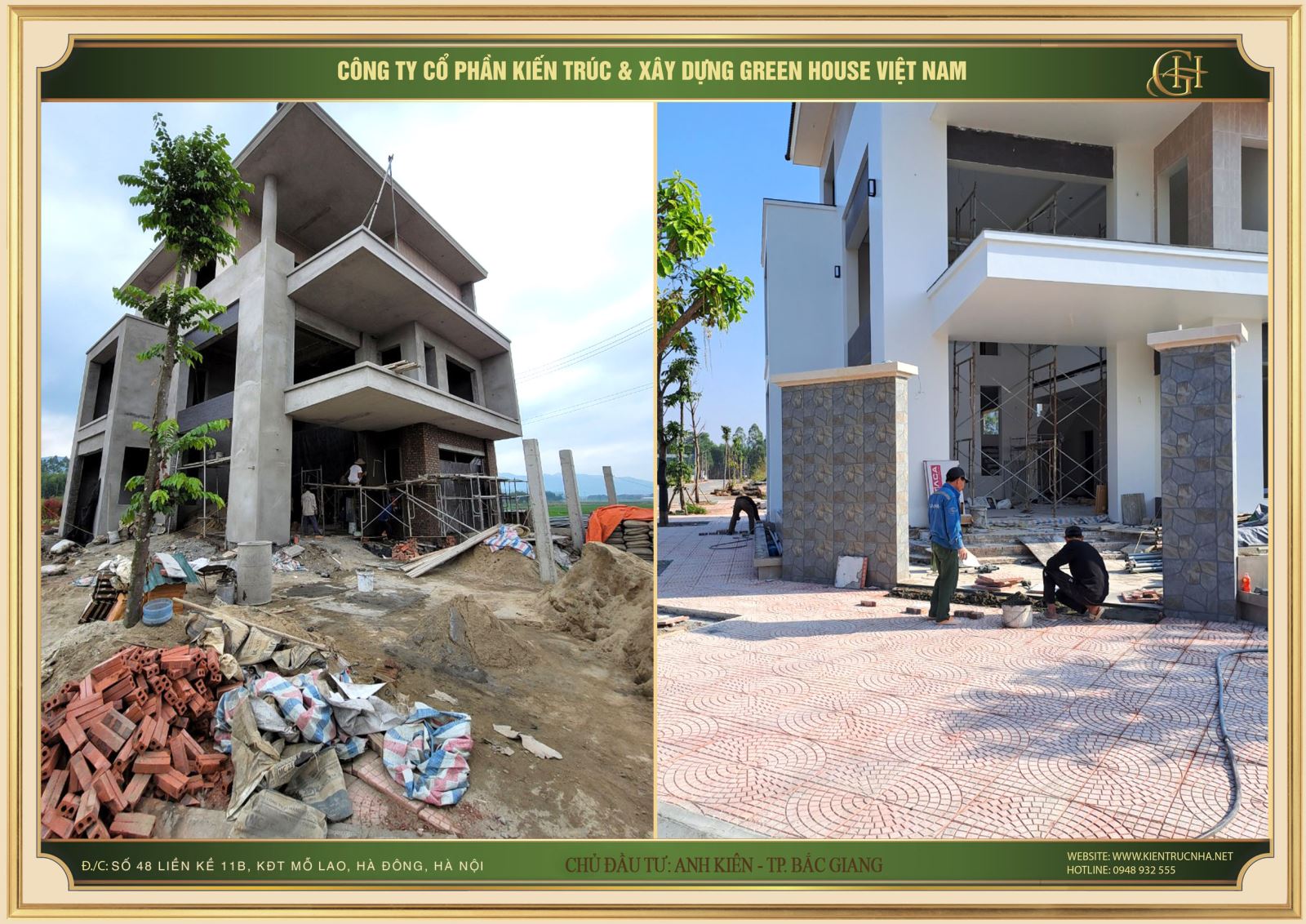 Thi công phần thô biệt thự 3 tầng hiện đại, đẹp sang tại Bắc Giang