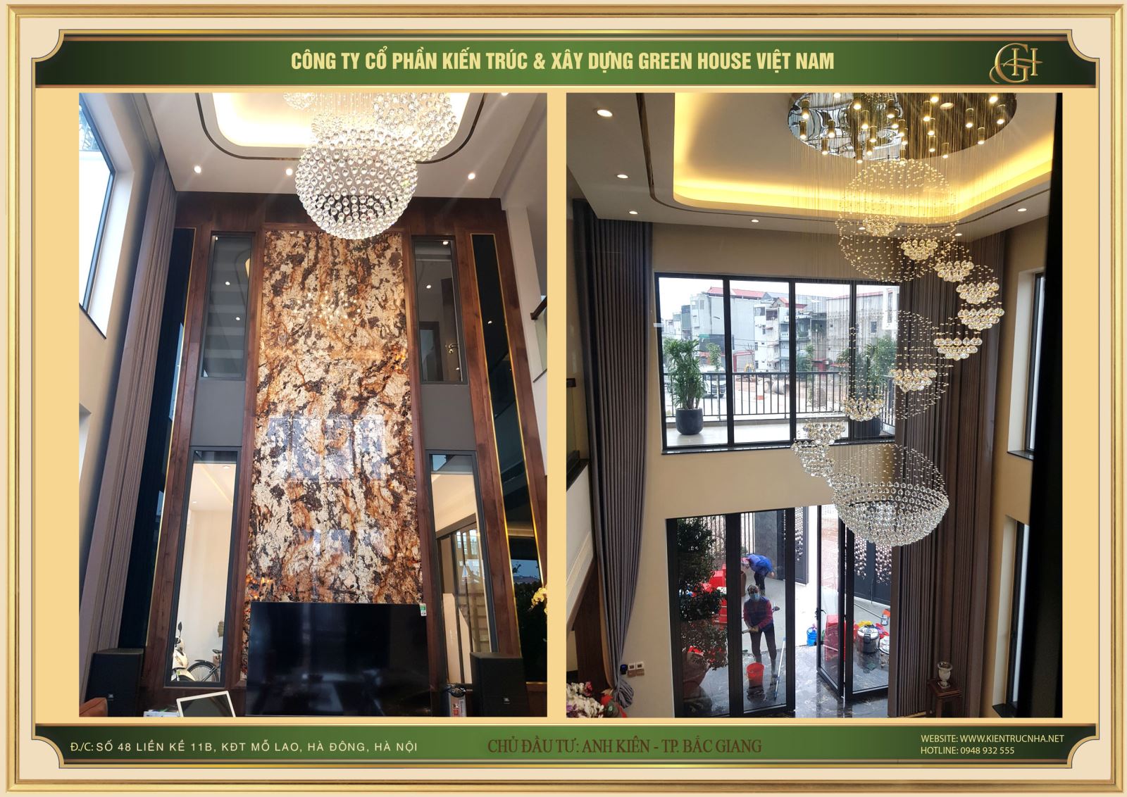 Nội thất phòng khách biệt thự gia đình 3 tầng hiện đại, sang trọng