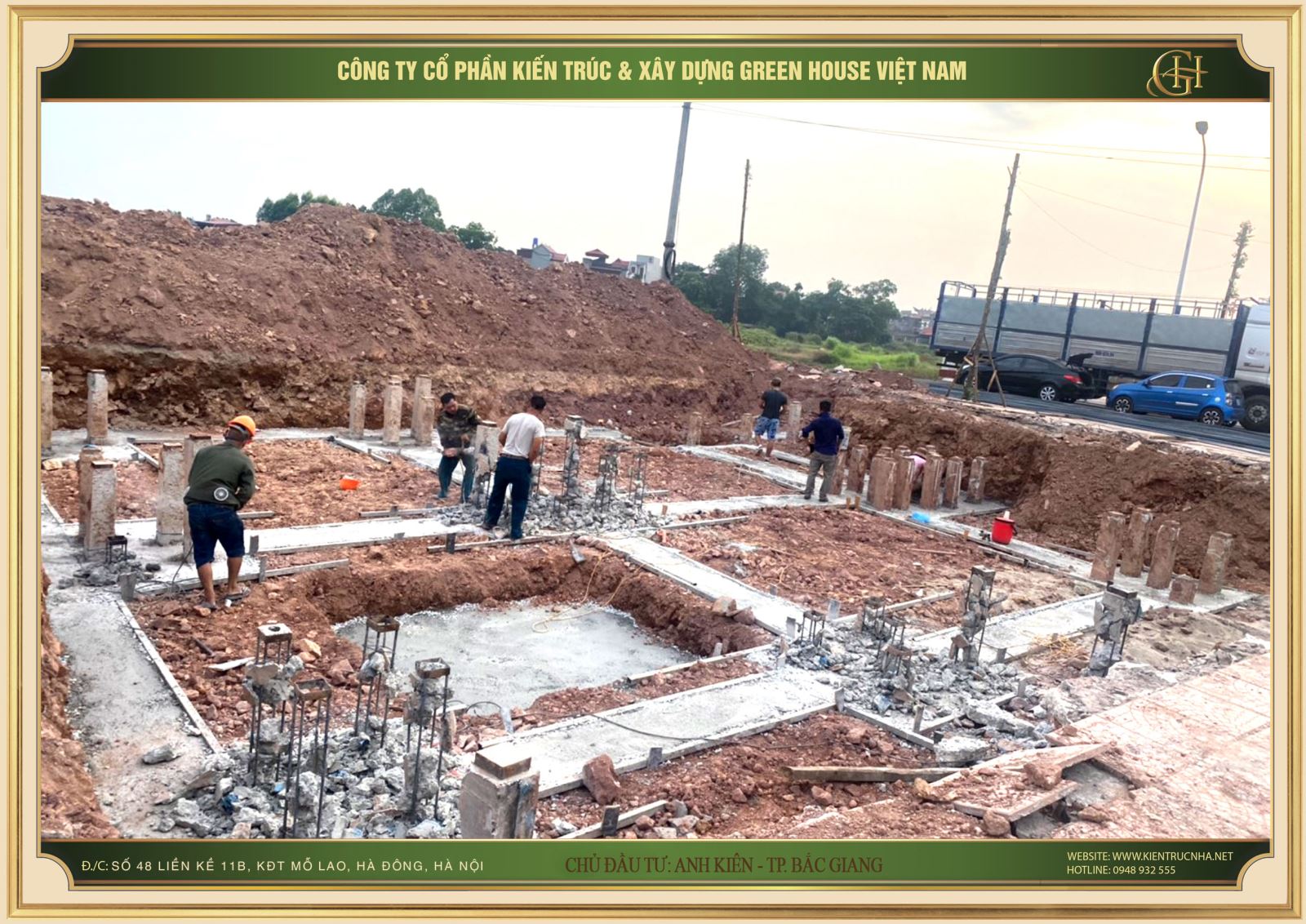 Quá trình thi công xây nhà trọn gói phần thô của biệt thự 3 tầng hiện đại 