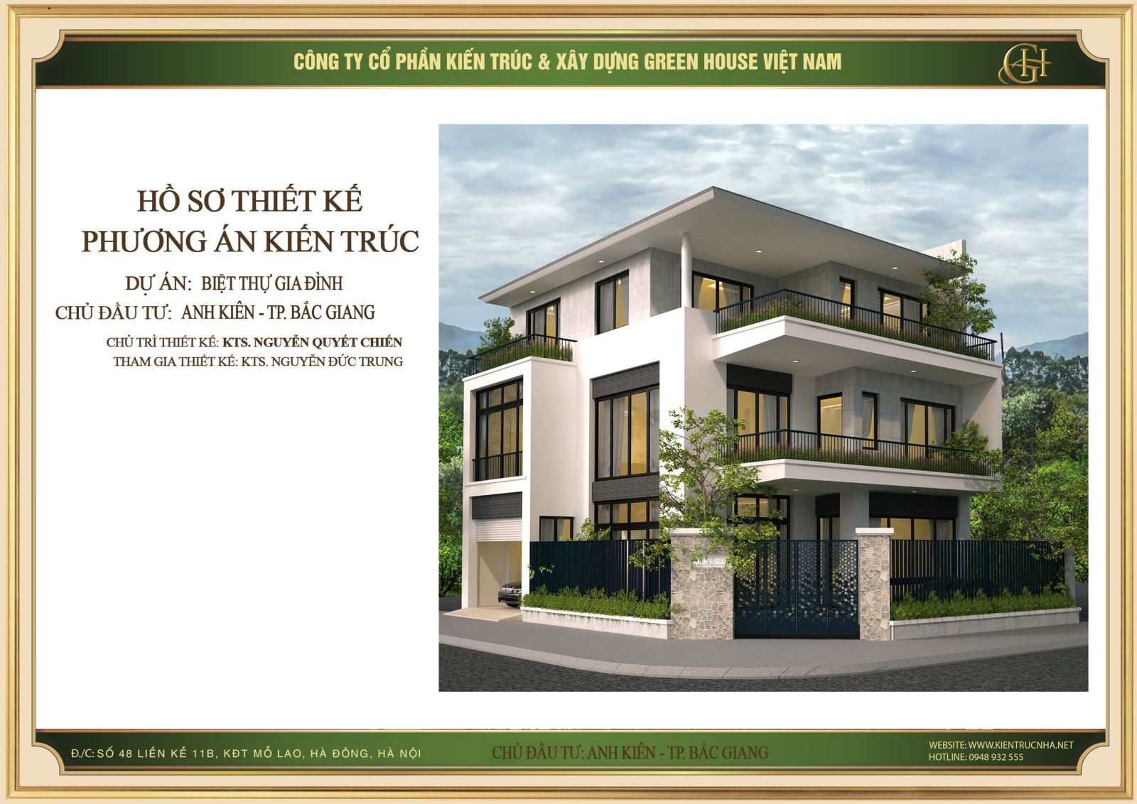 Thi công trọn gói biệt thự gia đình 3 tầng- CĐT anh Kiên tại Bắc Giang