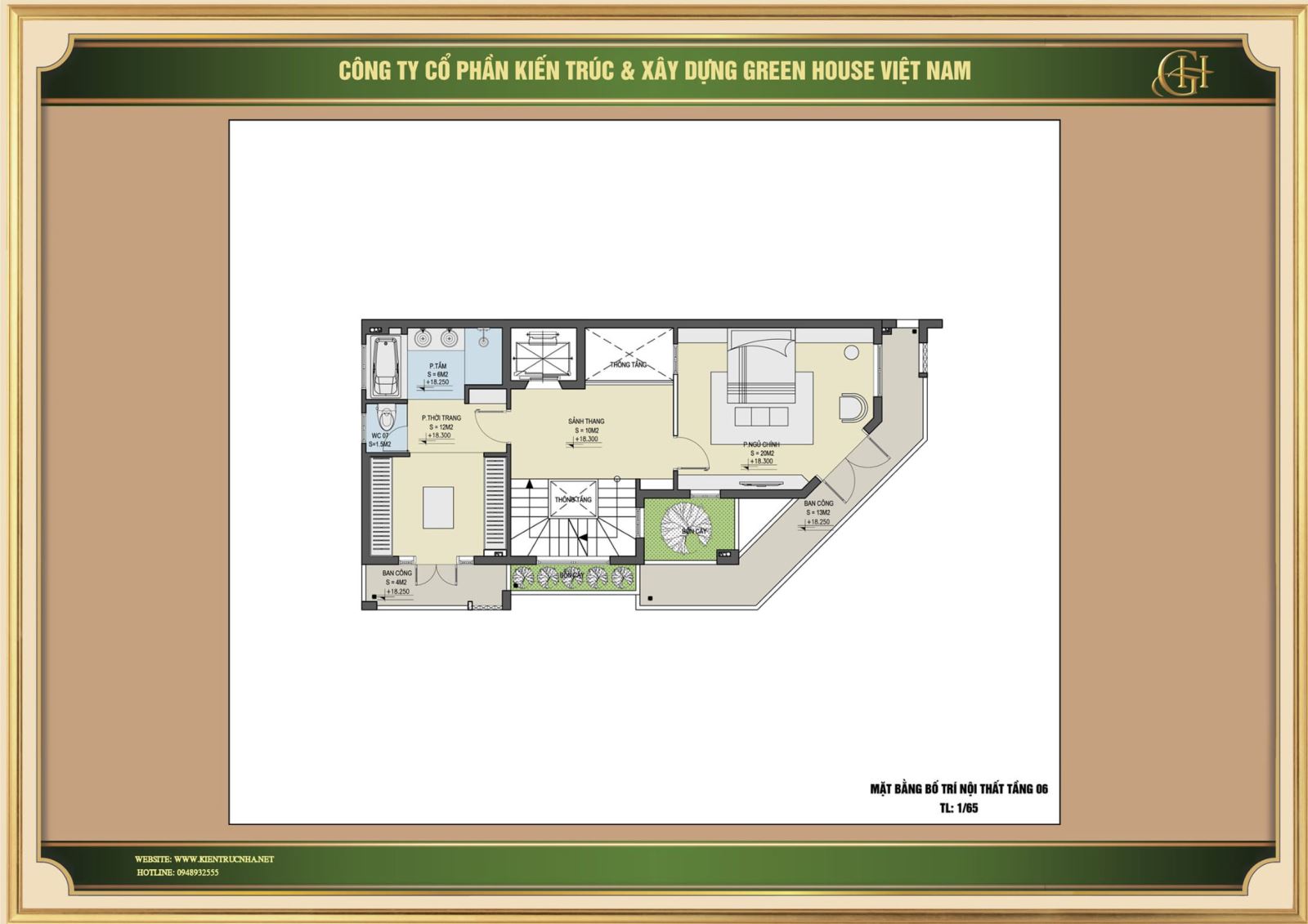 Tại tầng 6, công năng tập trung chủ yếu vào phòng ngủ master, ban công, phòng thay đồ