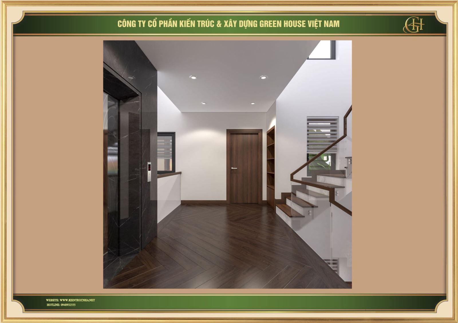 Hành lang đẹp, ấn tượng tại tầng 6 nhà phố tân cổ điển