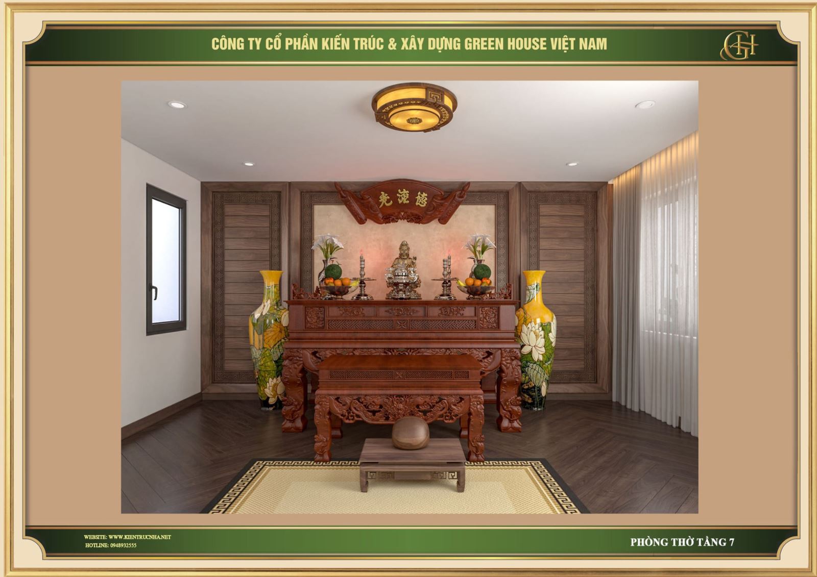 Nội thất phòng thờ trang nghiêm, thanh lịch