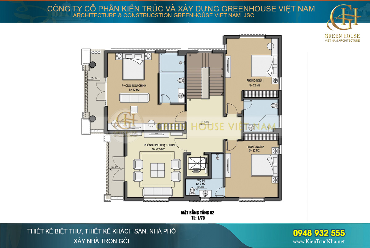 Thi công trọn gói biệt thự tân cổ điển 3 tầng diện tích 130m2