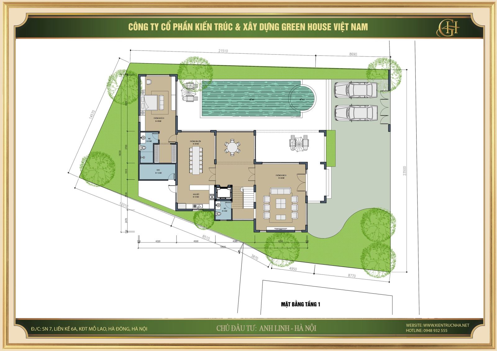 Khám phá mặt bằng công năng biệt thự 3 tầng hiện đại Hà Nội