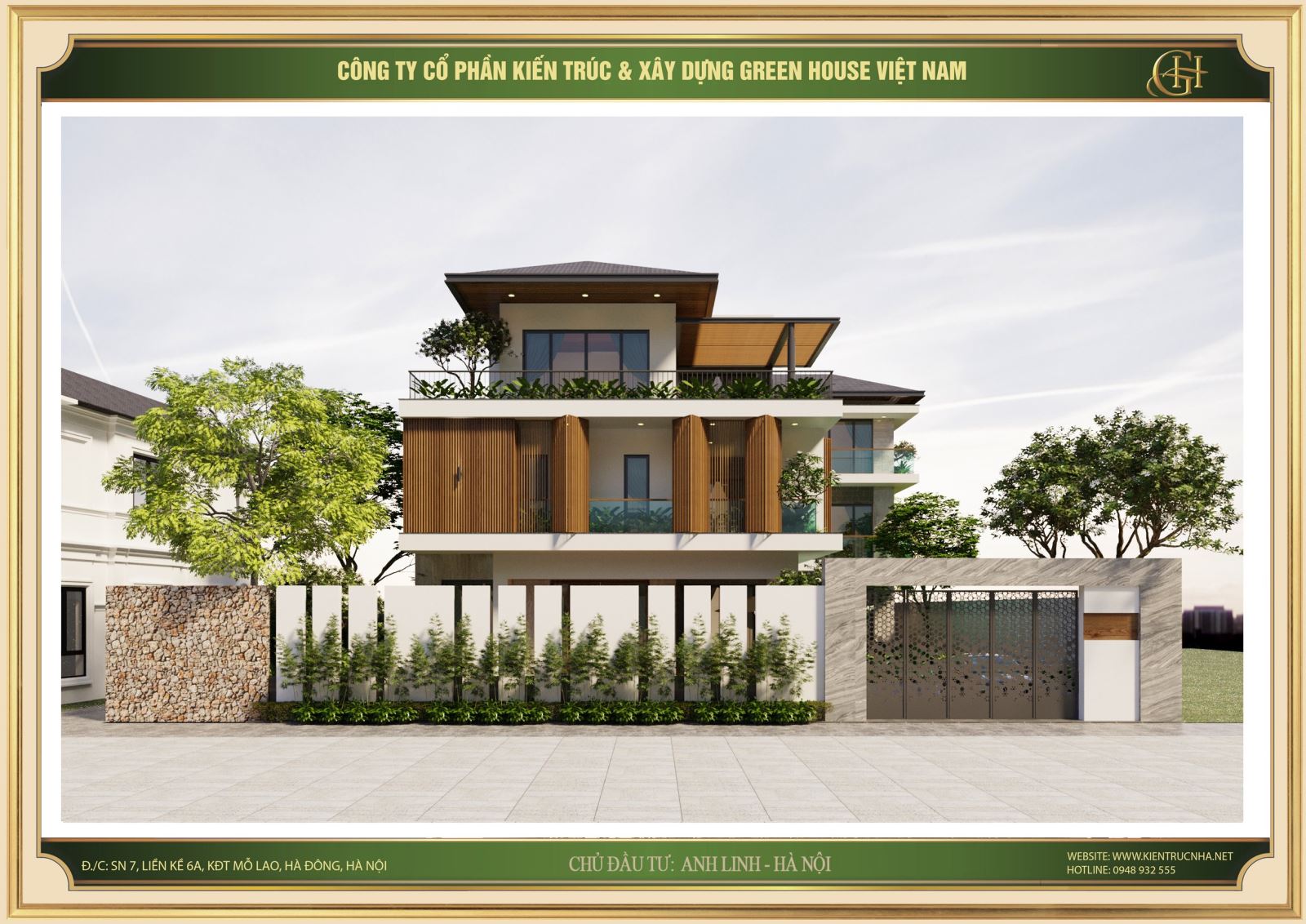 Mẫu thiết kế biệt thự gia đình phong cách hiện đại cho anh Linh tại Hà Nội