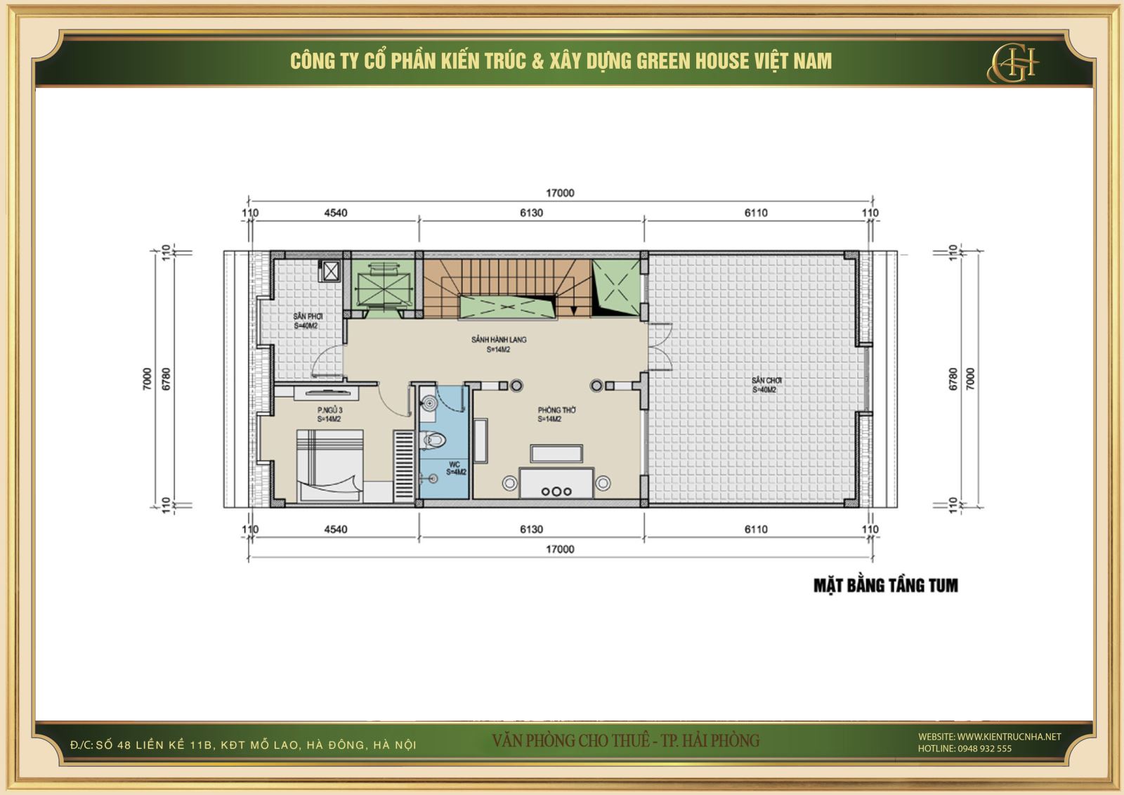 Thiết kế công năng sử dụng của tầng tum nhà phố kết hợp văn phòng cho thuê tại Hải Phòng