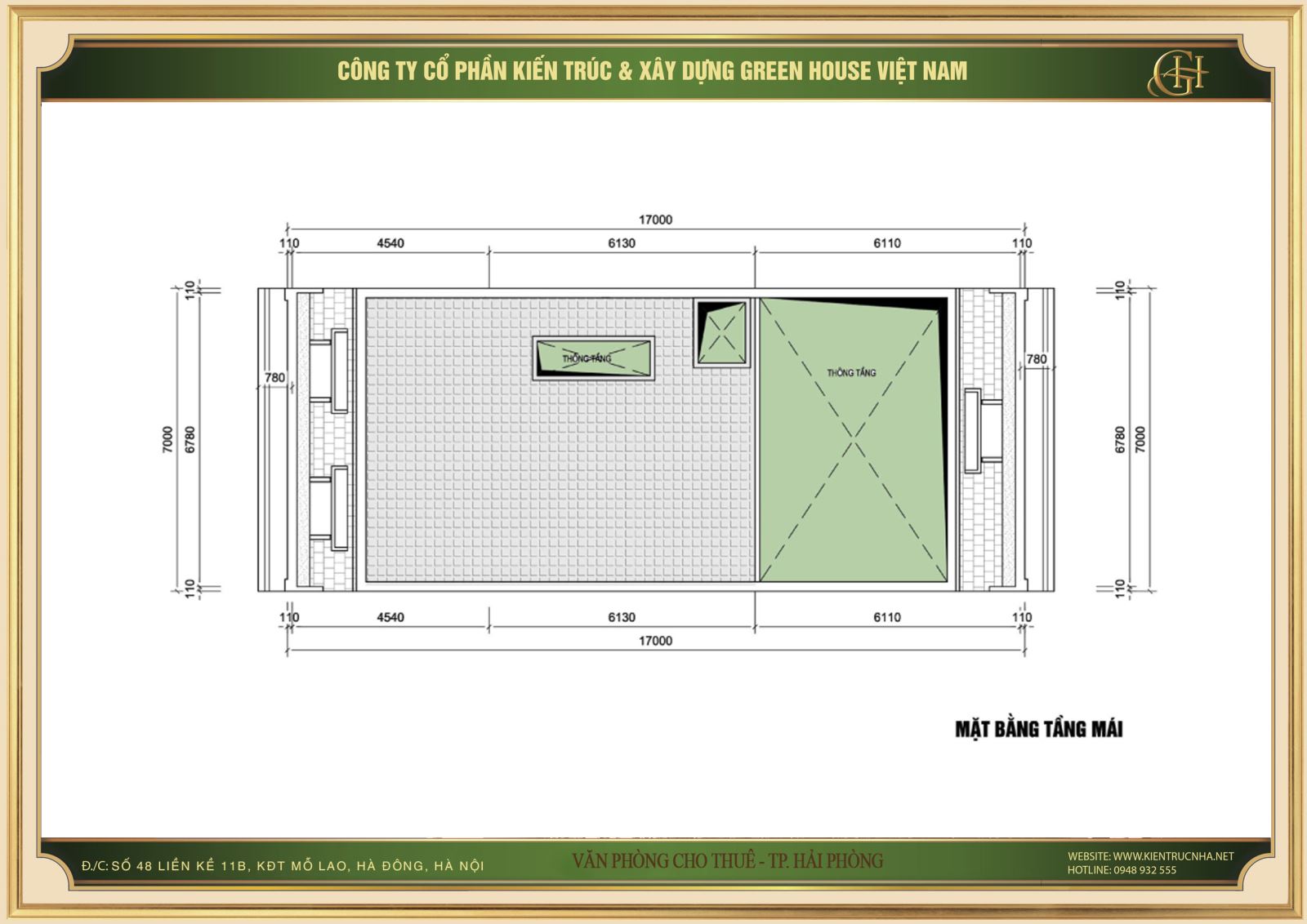 Thiết kế công năng sử dụng của tầng mái nhà phố kết hợp văn phòng cho thuê tại Hải Phòng