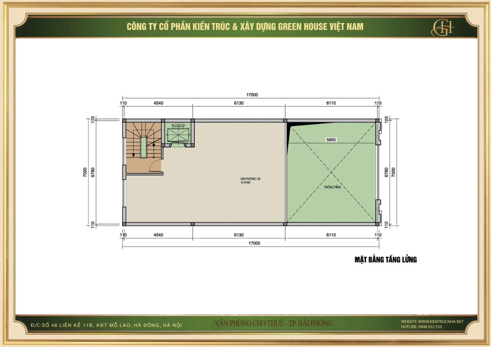 Thiết kế công năng sử dụng của tầng lửng nhà phố kết hợp văn phòng cho thuê tại Hải Phòng